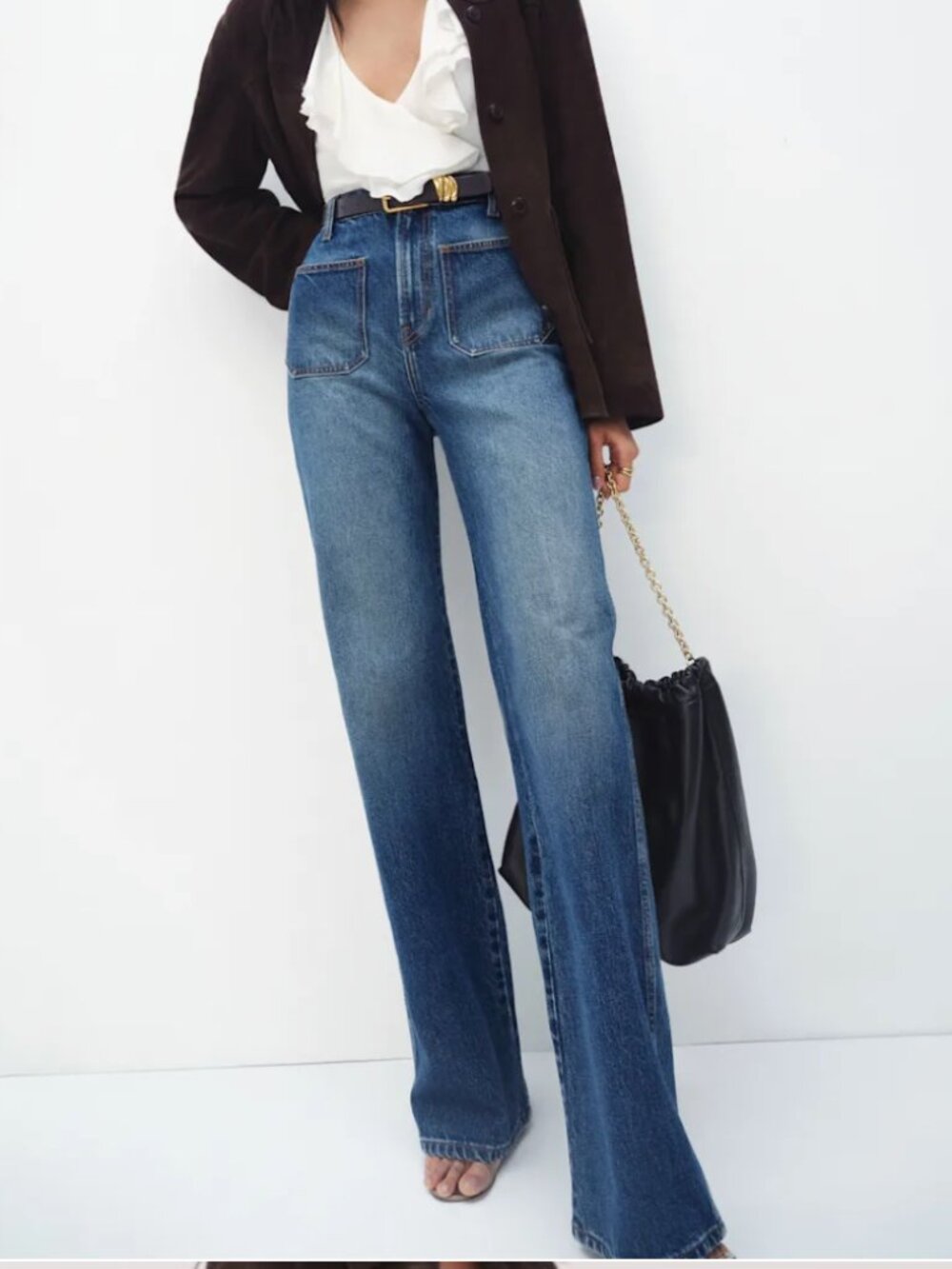 Reformation Alyssa Stretch High Rise Wide Leg Long Jeans Blue - Size 33